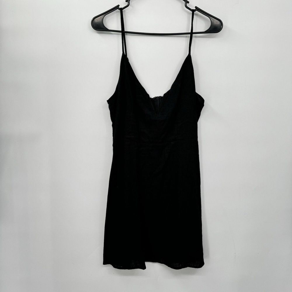 Lottie Moss M Mini Dress Womens Black Cotton Linen Blend V-Neck DW180495
